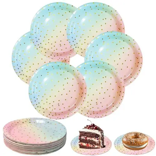 Produktbild: HJJMN Party Pappteller Set, 50 Bunt Pappteller 18CM, Rund Teller Papierteller, Einwegteller Bunt Partyteller, Regenbogen Pappteller, Partygeschirr Geeignet (Stil 1)
