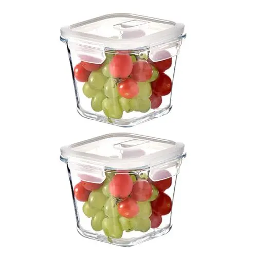 Produktbild: H.JSS WDJS 950ml Glasbehälter mit Deckel für Suppe，Frischhaltedose aus Glas, Glasschüssel Mit Deckel Glas-Meal Prep Vorratsdosen für Lebensmittel, Vorratsbehälter, Mikrowellen, BPA-Freie (2-Quadrat)﻿