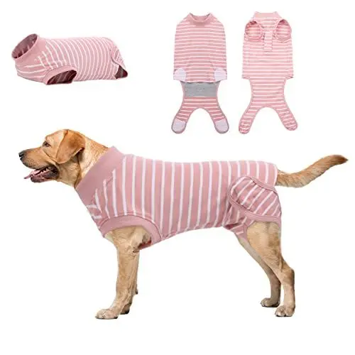 Produktbild: Hjumarayan OP Body Hund Kastration Hündin - Hundebody nach Kastration Medizinischer Body Hund Atmungsaktive für Kleine Mittele Große Hunde, Alternative zur lästigen Halskrause, Rosa Gestreifter L