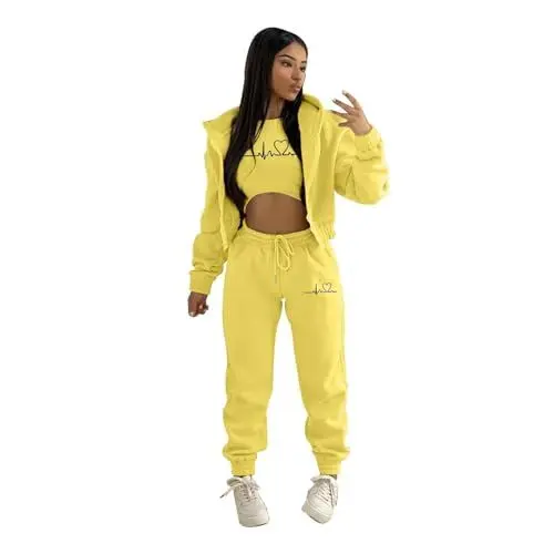 Produktbild: Hkdjaess Damen 2 Teilig Jogger Trainingsanzug Training Zweiteiliger Baggy Suit Tracksuits Bequeme Streatwear Mode Zweiteiler Fitnessanzug Kapuzenpullover und Sweatpants Sportanzug Sweatsuit