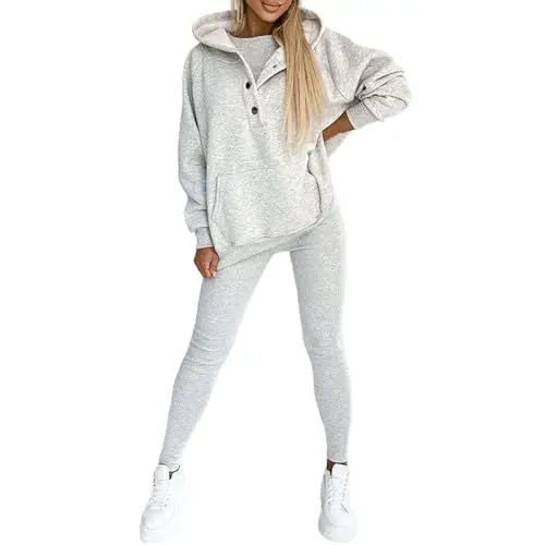 Produktbild: Hkdjaess Damen SportanzüGe Jogginganzug Festliche Langarm Casual Trainingsanzug Jogginganzug Lässiger Mit Taschen Plus Size Sweatanzug Fitnessanzug Pullover und Jogginghose Outfits Sportanzug