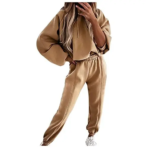 Produktbild: Hkdjaess Jogginganzug Damen Lang Freizeitanzug Warm Winter Joggen Sportanzug Jogginanzug Sportswear Lose Baumwoll Trainingsanzug Zweiteiler Trainingsjacke und Hosen Sweatanzug Outfits