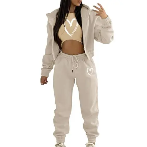 Produktbild: Hkdjaess Jogginganzug Damen Set Lang Trainingsanzug Baggy Bequeme Streatwear Zweiteiler Fitnessanzug Mode Festliche Frauen Sportanzug Sweatsuit Sweatjacke und Hosen Jogginganzug Anzug