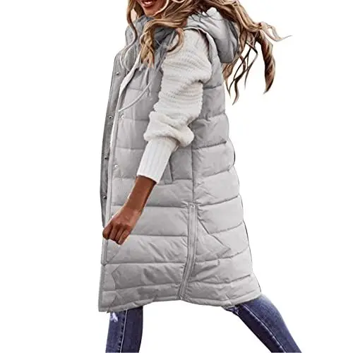 Produktbild: Hkdjaess Weste Damen Lang Sommer Frauen Klassisch Oversize Softshelljacke Outdoorjacke Warm Sportlich Winddicht Longweste Langmantel Hooded Große Größen Übergangs Damenweste Steppwest