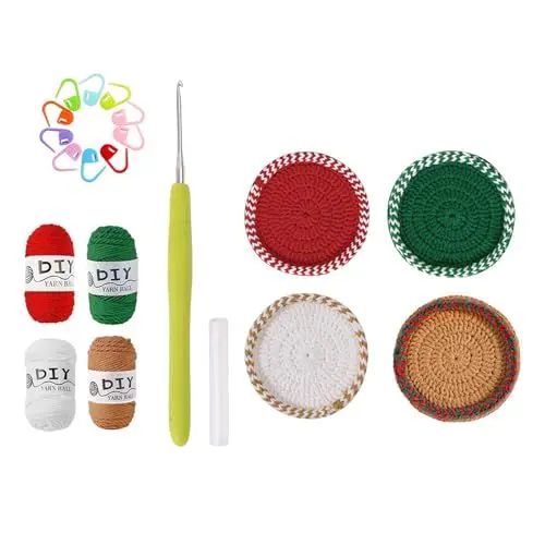 Produktbild: Hkfgdjdl Häkel Starter Sets Schönes Häkelgarn Set Maschenmarkierer Weihnachts Untersetzer Häkel Sets Mit Häkelnadel