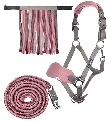 Produktbild: HKM 10734 Halfterset, Halfter Fliegenfransen Strick 180cm Panikhaken, Pony VB WB