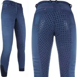 Produktbild: HKM Erwachsene Reithose-Summer Denim Easy-3/4 Silkonbesatz6100 Hose, Jeansblau, 34