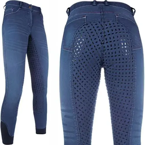 Produktbild: HKM Erwachsene Reithose-Summer Denim Easy-3/4 Silkonbesatz6100 Hose, Jeansblau, 34