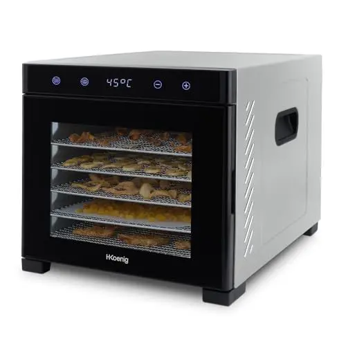 Produktbild: H.Koenig Lebensmittel Dörrgerät DSY900, für Obst, Gemüse, Kräuter, 6 herausnehmbare Trocknungsschalen, Variabler Thermostat von 35° bis 70°C, LCD Touchscreen, 650 W