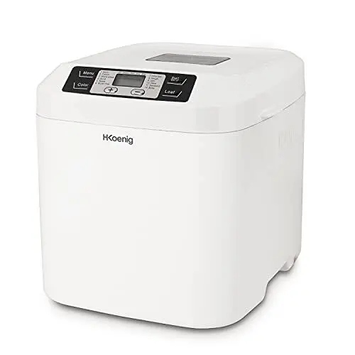 Produktbild: H.Koenig BAKE320 Brotbackautomat, 12 Programme, 2 Brotgrößen, glutenfreies Programm, Startzeitvorwahl und Warmhaltefunktion, LCD-Display, 550 Watt, Weiß