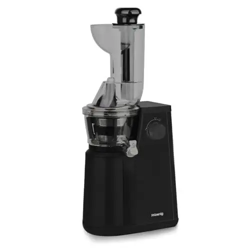Produktbild: H.Koenig GSX24 Vertikaler Obst- und Gemüsesaft-Extraktor Saftpresse mit Vitamin +, BPA-frei, 82 mm breiter Mund, 50 Umdrehungen, 400 W, Silber
