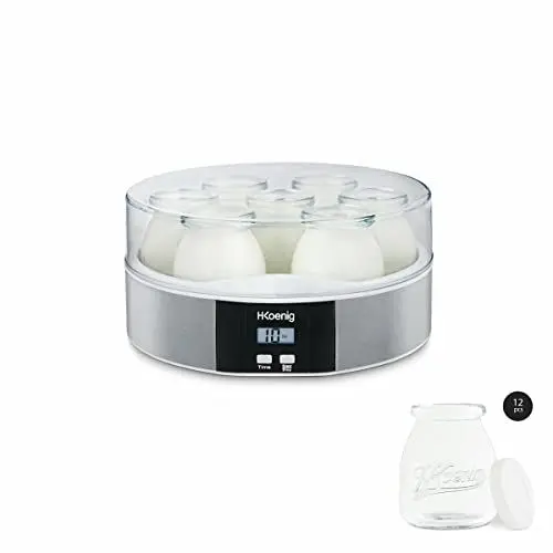 Produktbild: H.Koenig Joghurtbereiter mit 7 Gläsern ELY70, Kapazität 7 x 160 mL, Programmierbar bis zu 15 Stunden, LCD-Anzeige, Gehäuse aus Edelstahl, Spülmaschinenfest, Automatische Abschaltung, Leistung 15 Watt