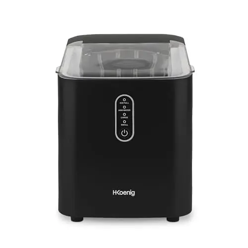 Produktbild: H.Koenig KUB14 Eiswürfelmaschine, 12kg in 24 Stunden, Eiswürfel in 6min, 2 Eiswürfelgrößen, 120 W Schwarz leise, Eiswürfelbereiter, 1 L, Eiswürfelschaufel