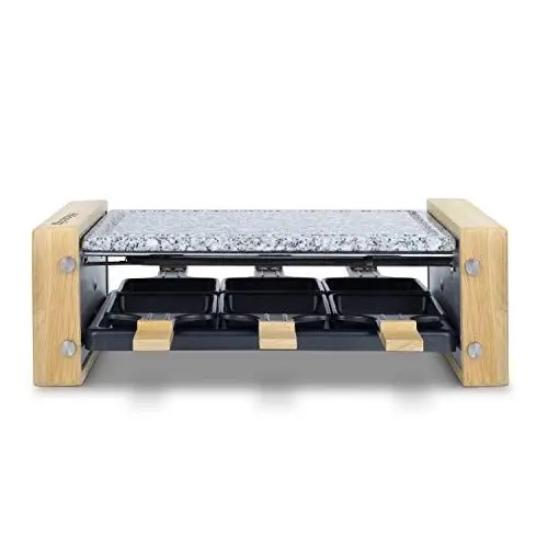 Produktbild: H.Koenig Multifunktionsgerät für 6 Personen, WOD6, professionell, 900 W, Käseschaber, Fondue, Naturstein, Granitstein, abnehmbare Platte, Zubehör 6 Pfännchen & 6 Holzspatel, 900 W