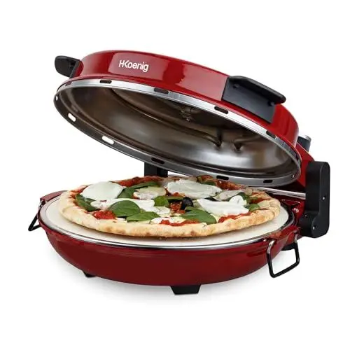 Produktbild: H.Koenig Professioneller tragbarer elektrischer Pizzaofen NAPL350, Multifunktion, Torten und Quiches, Große Steinplatte aus Keramik, Temperatur 0 bis 400°C, Zeitschaltuhr, Holzrad und Schaufel