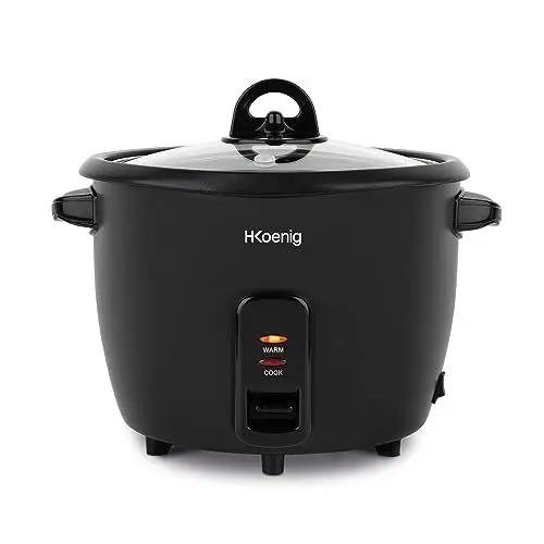 Produktbild: H.Koenig ORYZA4 Reiskocher 0,8L, Antihaftbeschichtete spülmaschinenfeste Schüssel, Warmhalten, Abschaltautomatik, BPA-frei, Transparenter Deckel, Dampfkorb/Messbecher/Löffel im Lieferumfang, 350W