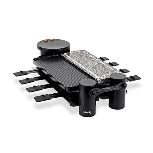 Produktbild: H.Koenig RP360 Raclettegerät Multifunktion 8 Personen modular 360° drehbar Convivial, Professionell, Naturstein, Grill, Raclette Käsefondue, 8 antihaftbeschichtete Pfännchen, Abnehmbare Platten