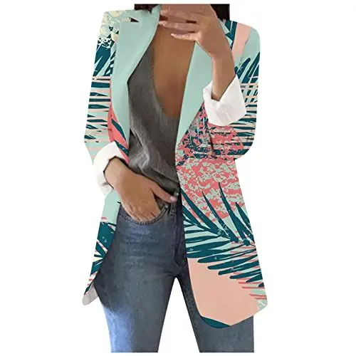 Produktbild: FzlOT Blazer Für Damen Slim Polyester mit Reverskragen Coat Herbste Oudoor Offen Anzugjacke Damens Hübschee Langärmelige Weich Tropischer Druck