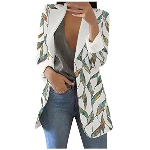 Produktbild: SCBFDI Blazer Damen Arbeits Mit Taschen Langarm Jacken Bedrucken Slim Herbst Bequeme Jacken Damen Legere Offen mit Reverskragen Grün