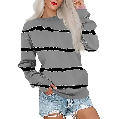 Produktbild: HKUOPW Bluse Für Damen mit Smok Kragen Dünnee Sport Bluse Winter Crewneck Top Frauen Eleganteen Longlangarm Gestreifte Bequemer Wärmender Ausgeschnitten