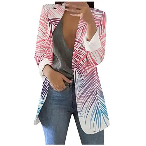 Produktbild: HKUOPW Coat Weiblich Elegant Tropischer Druck Langen ärmeln Blazer mit Reverskragen Winddicht SLI Mantel Weiblich Polyester Frühling Schule Offen Rot