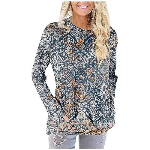 Produktbild: HKUOPW Longtops Damene Tunikas Hausanzug Blume Pullovers Schönes Leichte Mit Taschen Pullovers Weiblich Anliegend Wintern Rundhalsausschnitt Dünnes Langärmliches
