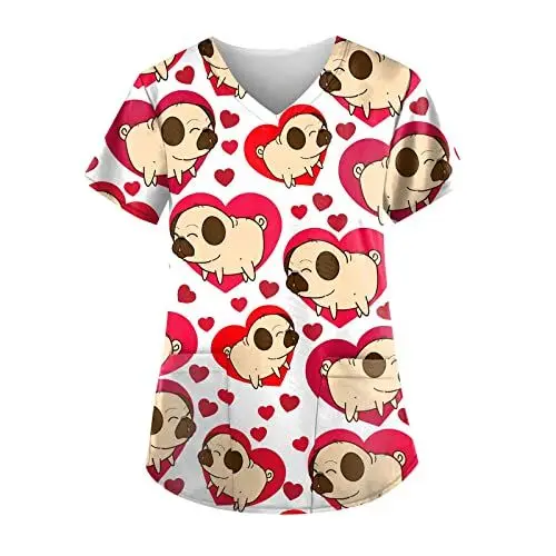 Produktbild: HKUOPW Longtops Unterdamen Lockere Mit Taschen Gemustertes Longtops Tunikas Work Hübschee Longtops Für Damen Bequemer Kurzärmlige V Ausschnitt Dünnes Frühlingse