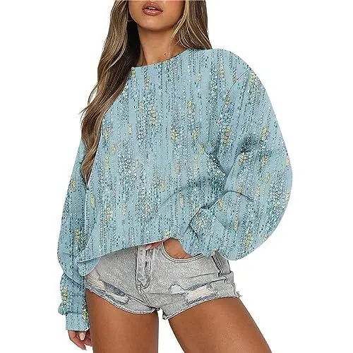Produktbild: HKUOPW Sweatshirt Damenen Gemustertes Herbste Mit Rundhals Swealangarmshirt Tunikas Work Soft Tops Frau Langarmlang Dünne Lockere Essentials