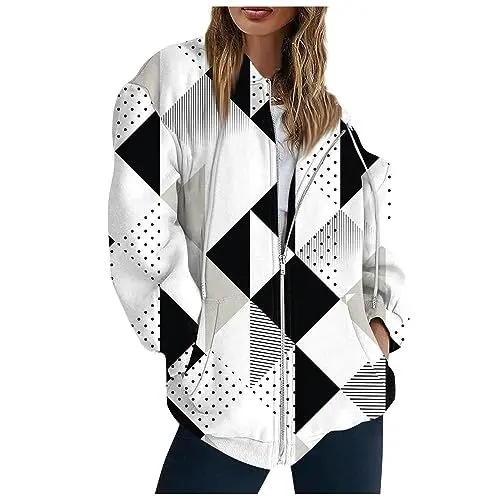 Produktbild: HKUOPW Tøp Damene Lauschig Coat Herbste Legere Tunikas Mäntel for Female Clubkleidung Langarmlang Weich Kordelzug Mittelgewicht Gemustertes V-Neck
