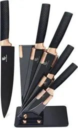 Produktbild: HL zhujiabao Schwarzes Küchenmesserblock-Set mit Acrylständer 6PCS Professionelles Edelstahl-Kochmesser-Set mit Antihaftbeschichtung und ultrascharfem Messerblock-Set als Geschenk für Mann und Frau