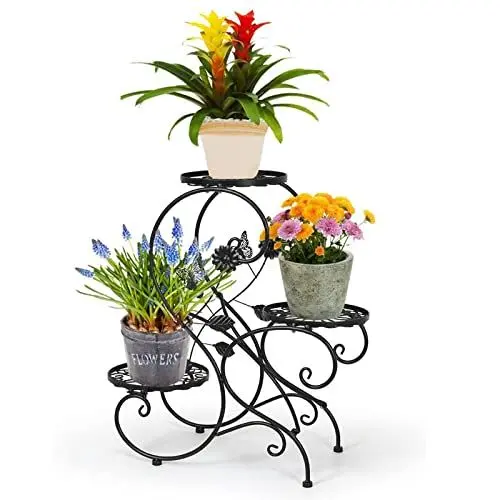 Produktbild: HLC 3 Töpf Metall Blumenständer Blumentreppe Pflanzer, S-förmig Schwarz