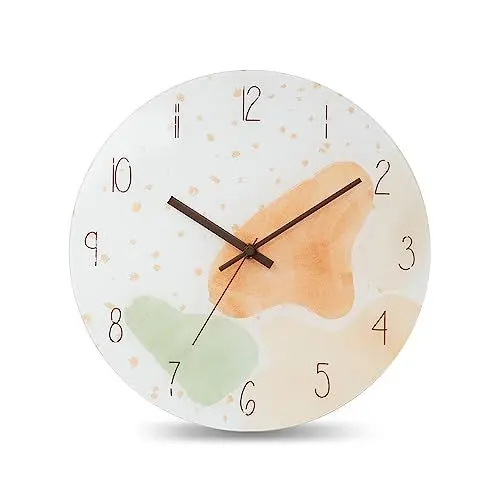 Produktbild: hleo® lautlos Wanduhr mit Glaszifferblatt, 30 cm (12 Zoll), einzigartiges modernes Design ohne Tickgeräusche – schöne Dekoration für Wohnzimmer, Schlafzimmer, Büro, Küche (LIN20015)
