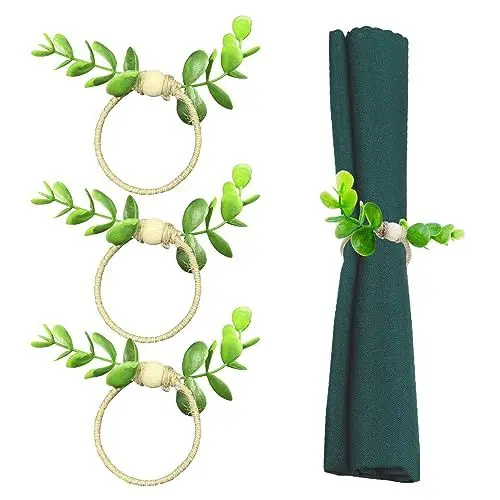 Produktbild: HLIWS 4 Stück Serviettenringe,Blatt-Serviettenringe,Grüne Eukalyptus Blatt Serviettenring,für Hochzeit Abendessen Party Tischdekorationen