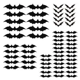 Produktbild: HLIWS 60 Stück Halloween Fledermaus Aufkleber,3D Fledermaus Aufkleber,Halloween Fensteraufkleber,für Zuhause Fenster Dekoration Halloween Party(4 Größen,mit doppelseitigen Aufklebern)