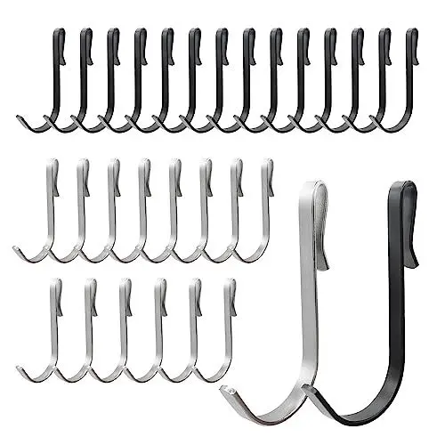 Produktbild: HLIWS Duschwand Haken-30 Stück 4mm Türhaken zum Einhängen,S Haken,haken für duschwand,für Duschabzieher Handtücher Bademäntel(15 schwarz,15 silber)
