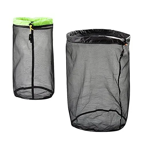 Produktbild: HLIWS Mesh Aufbewahrungstasche-2 Stück Draußen Kordelzug Netzbeutel,Ultraleicht Stuff Lagerung Sack,für Sport,Freizeit,Outdoor und Urlaub(Schwarz und grün L+Schwarz XXL)