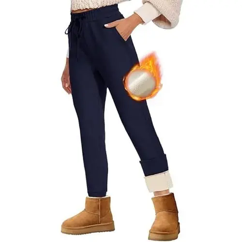 Produktbild: HLTPRO Thermo Jogginghose Damen Winter Warme Thermohose Gefütterte mit Taschen Traininghose Sweathose Sporthose Fleecehose Winterhose Dicke Plüsch Outdoor Activewear Dunkelblau L