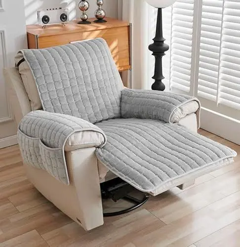 Produktbild: HLTQL Sesselschoner Mit Armlehne Sessel üBerzug rutschfest Mit Aufbewahrungstasche SesselüBerwüRfe Armlehnenschoner BezüG FüR Zuhause Mit Kindern Und Haustieren,Gray-2Sitz(116x190cm)