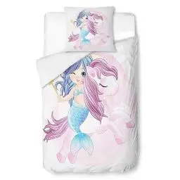 Produktbild: HLWDXno1 Meerjungfrau Bettwäsche 135x200 Mädchen Einhorn Bettbezug und 80x80cm Kissenbezug Microfaser Kinder Bettwäsche-Set Mädchen Zimmer Deko Teenager Kinderbettwäsche mit Reißverschlus
