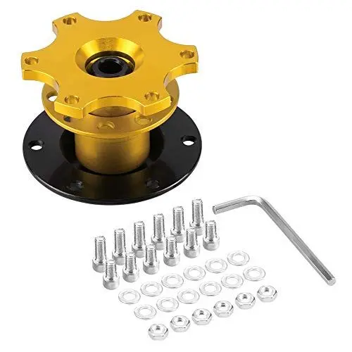 Produktbild: Hlyjoon Lenkrad Schnellverschluss Universal Quick Release Lenkradnabe Adapter Auto Lenkrad Schnellspanner Adapter Kfz Sportlenkrad Release Nabenadapters 8 cm/3.15 Zoll Aluminium Eisen Golden Schwarz