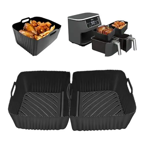 Produktbild: Hmfmdy Silikonform für Heißluftfritteuse Zubehör, Luftbraten -Silikon -Liner für Ninja Foodi Flexdrawer AF500EU AF500UKCP 10.4 L,Air Fryer Accessories, 2×5.2L Dual Air Fryer Einsätze - Schwarz