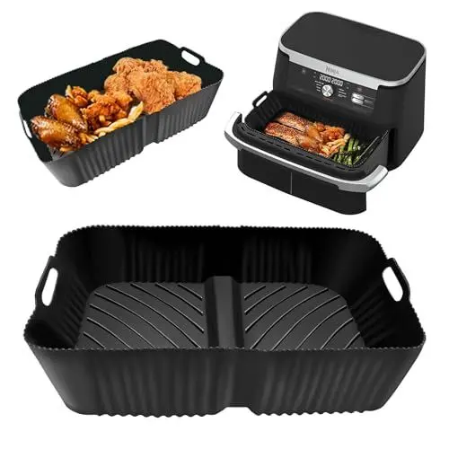 Produktbild: Hmfmdy Silikonform für Heißluftfritteuse Zubehör, Luftbraten -Silikon -Liner für Ninja Foodi Flexdrawer AF500EU AF500UKCP 10.4 L, Air Fryer Accessories, 2 in 1Dual Air Fryer Einsätze - Schwarz