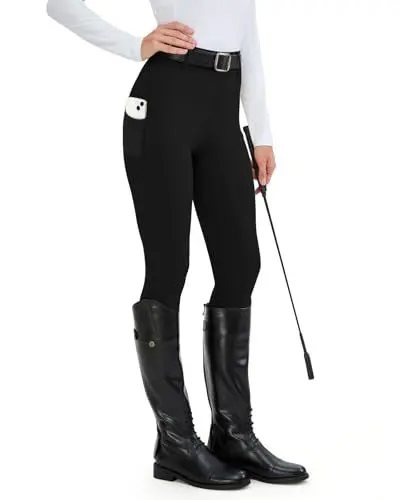 Produktbild: H.MILES Reitleggings Damen Vollbesatz High Waist Elastische Reithose Damen mit Handytasche Gürtelschlaufen Schwarz 3XL