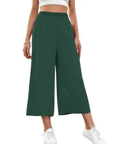 Produktbild: HMIYA Damen 3/4 Culotte Hose Leichte Weites Bein Sommerhose,Grün,L