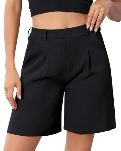 Produktbild: HMIYA Damen Shorts Sommer Bermuda Kurze Hose Leichte High Waist Lässig Shorts mit Taschen,Schwarze,S