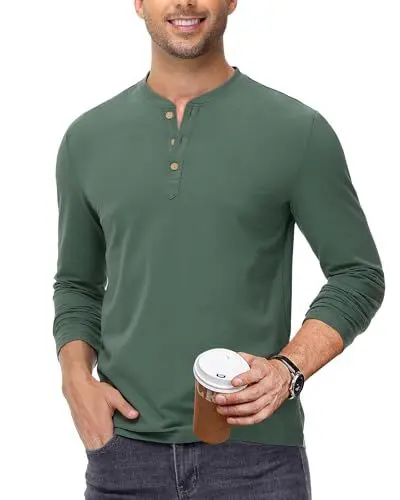Produktbild: HMIYA Dünn Langarmshirt Herren Baumwolle Henley Shirts Knopf Longsleeve Herren Beiläufig T-Shirt für Männer