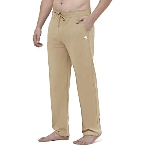 Produktbild: HMIYA Herren Jogginghose Baumwolle Sweathose Lange Atmungsaktiv Sporthose Yogahose Klassische Trainingshose mit Taschen(Khaki,L)