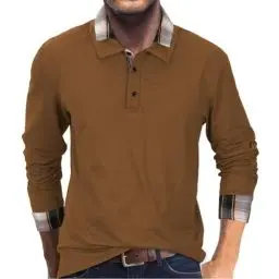 Produktbild: HMIYA Herren Poloshirt-Langarm Karierter Kragen Poloshirt aus Baumwolle atmungsaktiv Golf Casual T-Shirt,Braun,M