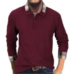 Produktbild: HMIYA Herren Poloshirt-Langarm Karierter Kragen Poloshirt aus Baumwolle atmungsaktiv Golf Casual T-Shirt,Rot,XL