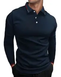 Produktbild: HMIYA Herren Poloshirt-Langarm Poloshirt aus Baumwolle atmungsaktiv Golf Casual T-Shirt,Navy,5XL